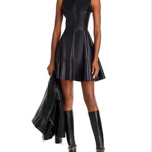 Aqua L4622 Womens Black Faux Leather Fit and Flare Mini Dress Size XS